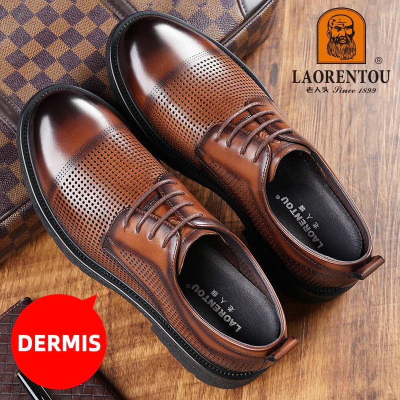 LAORENTOU breathable hollow out business round toe casual shoes, thick soled men's formal Derby shoes, wedding shoes 20933W