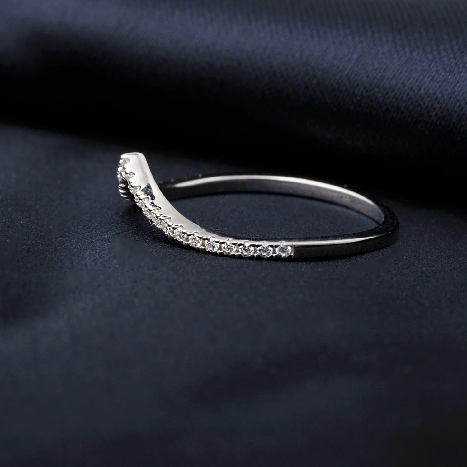 Moissanite D Color Round Cut 925 Sterling Silver V Shape Stackable Wedding Ring for Woman Diamond Jewelry