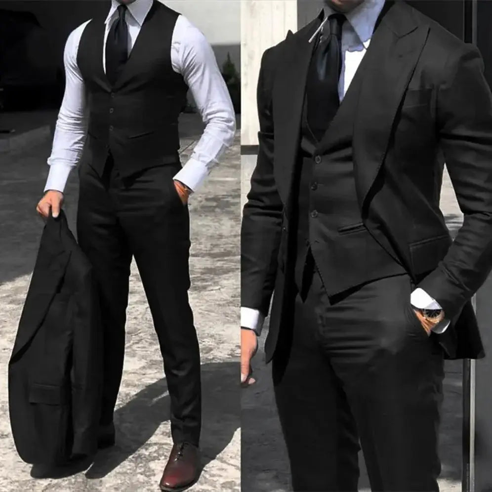Formal 3 Pieces Groom Tuxedos Peak Lapel Blazer Vest Pants Groomsmen Wedding Suits Set Fashion Men Business Suits