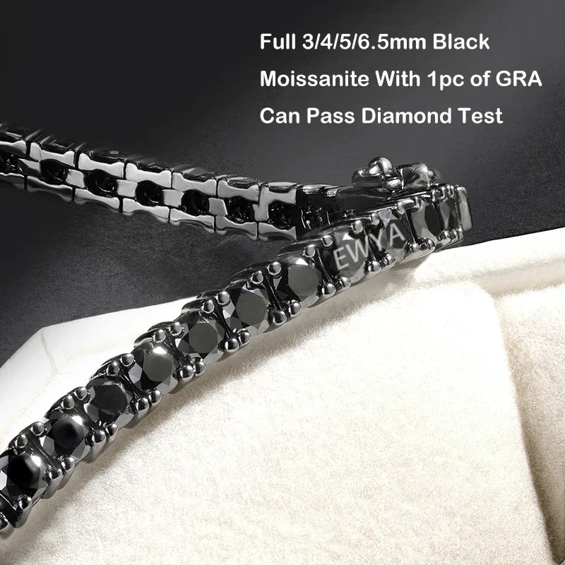 GRA Certified 3/4/5mm Full Black Moissanite Tennis Bracelet for Women Men 925 Silver Plated 18K Rose Gold Link Bracelets