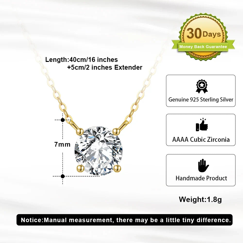 Classic Dainty 925 sterling Silver Princess Cut Solitaire Cubic Zirconia Pendant Necklace for Women Jewelry APN12