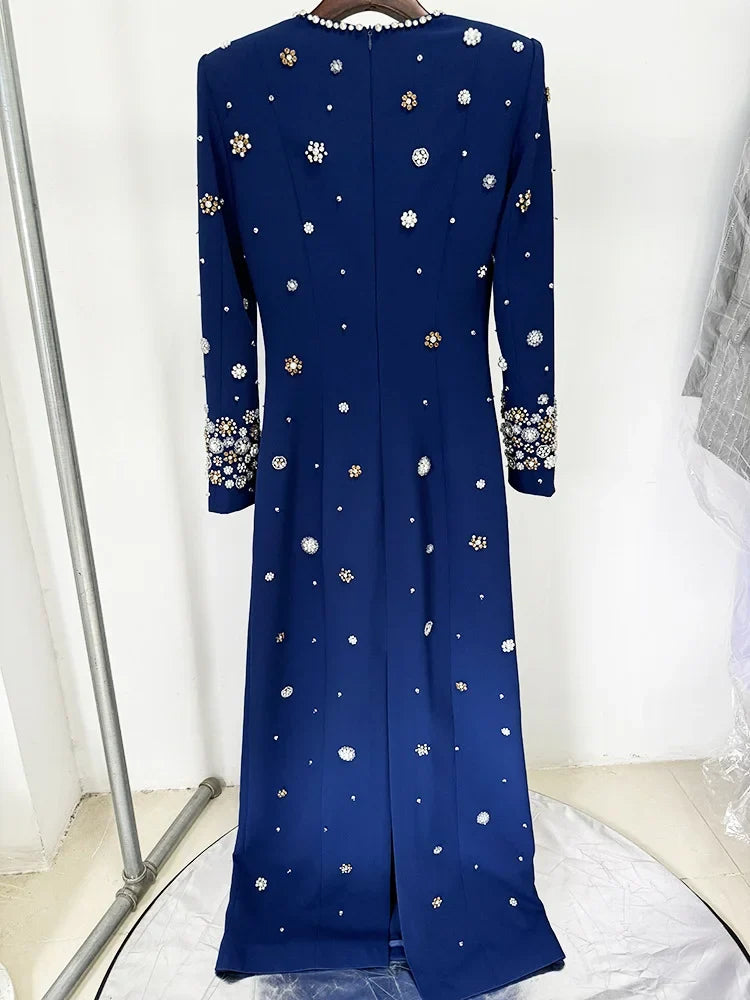 Newest Fashion 2026 Designer Party Vestido Women's Formal Long Sleeve Luxurious Beaded Long Maxi Dress