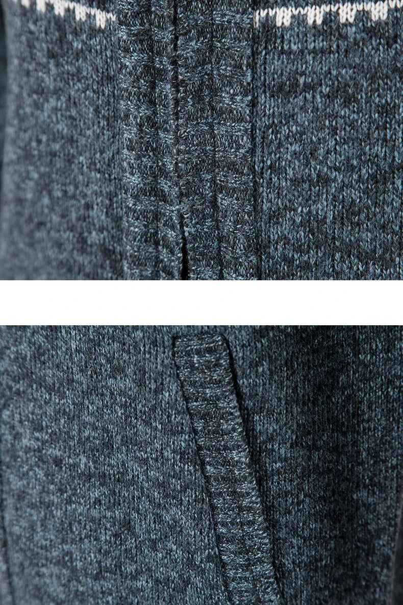 Winter Men's Fleece Cardigan Christmas Knit Sweater Coat Business Casual Jacket High Quality Male Wool Cashmere Clothing