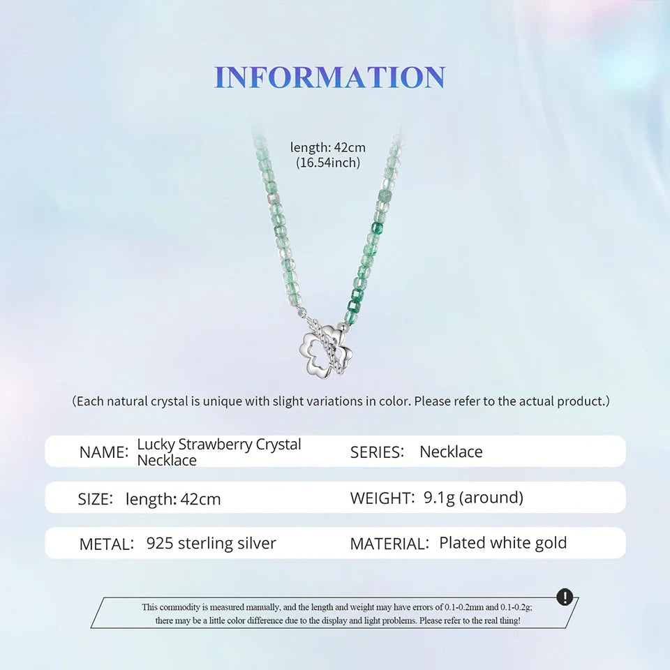 Lucky Strawberry Crystal Necklace Green Quartz Beads Chain Choker Colver Pendant Necklace Trendy Healing Women Jewelry