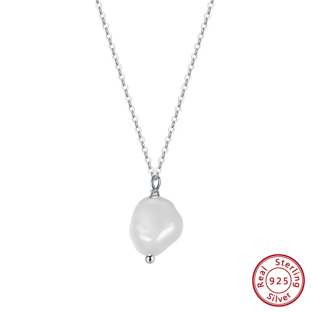 Handmade 925 Sterling Silver Pearl Necklace with 3 Pieces 6mm Real Natural Baroque Pearl for Women Jewelry GPN20