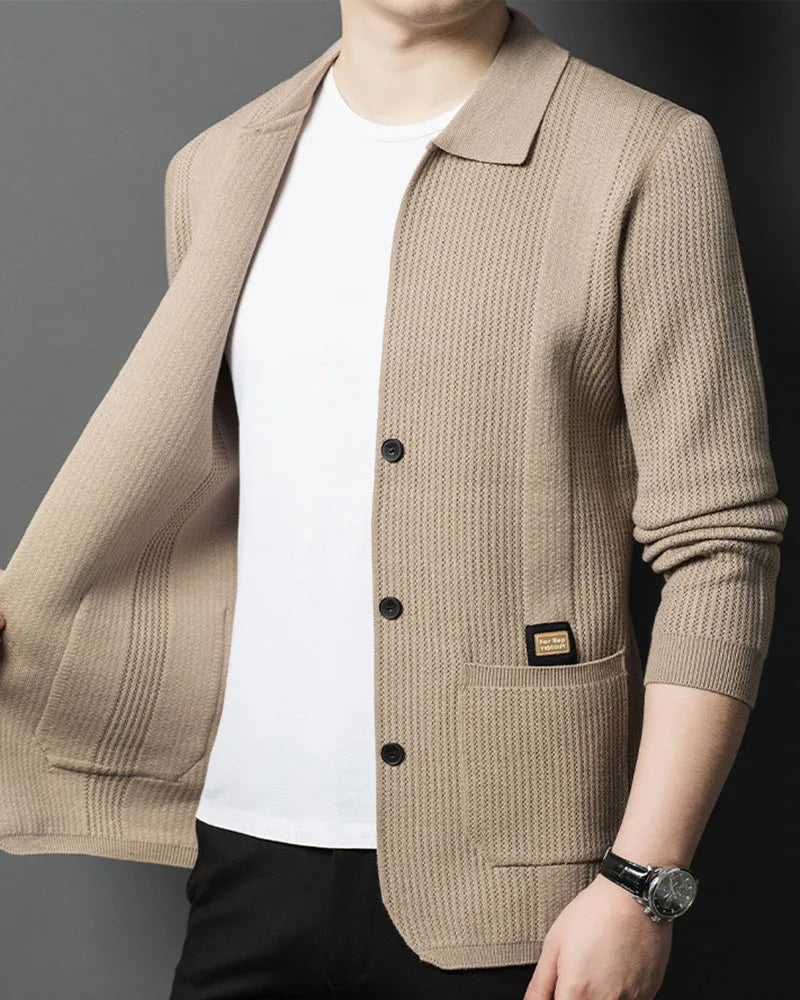 High-Quality Men's Knitted Cardigans Solid Color Simple Business Lapel Knitwear Coat Man Autumn New Long Sleeves Sweater Jacket