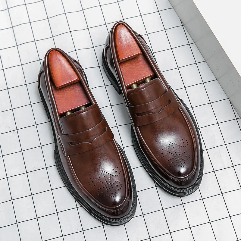 Spring Luxury Thick soled Casual Shoes Men's Black Penny loafers men Brown Business Office Dress Shoes for Mentênis masculino