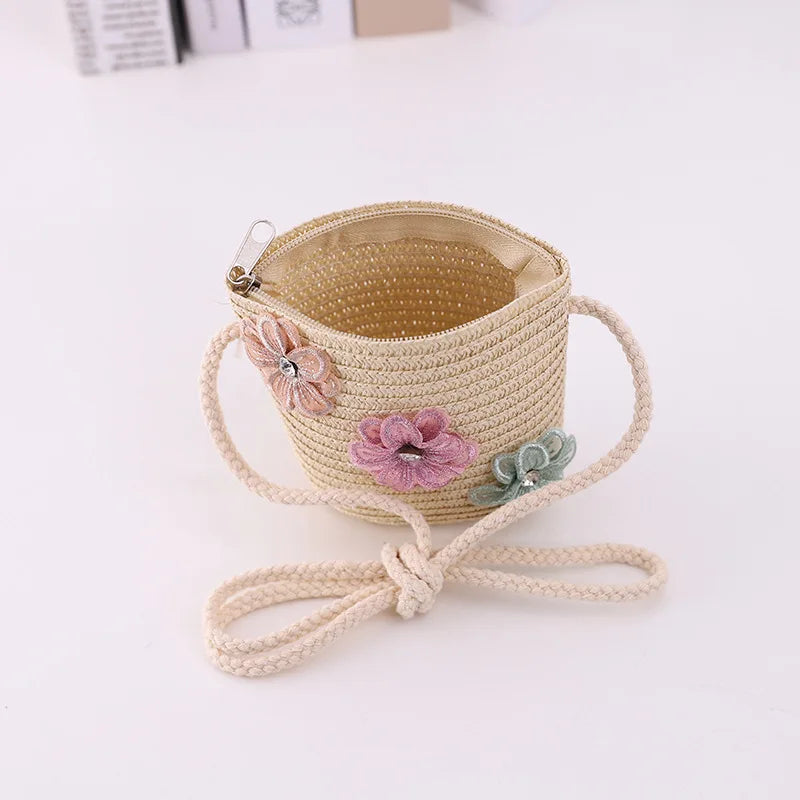 little girls summer straw sun hats and straw shoulder bags
