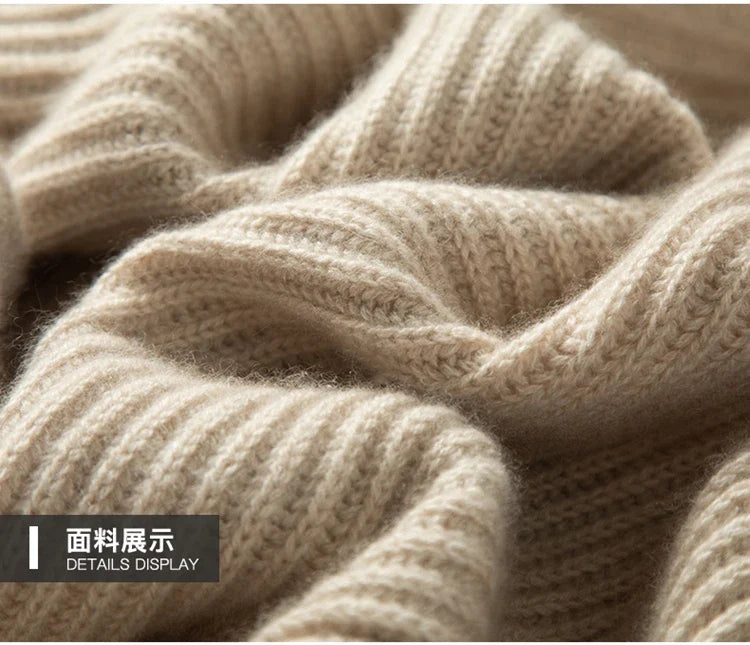 Men's Heavy Thick 100% Pure Cashmere Cardigan Olive Warm Collar High-End Sweater Coat Super Handsome