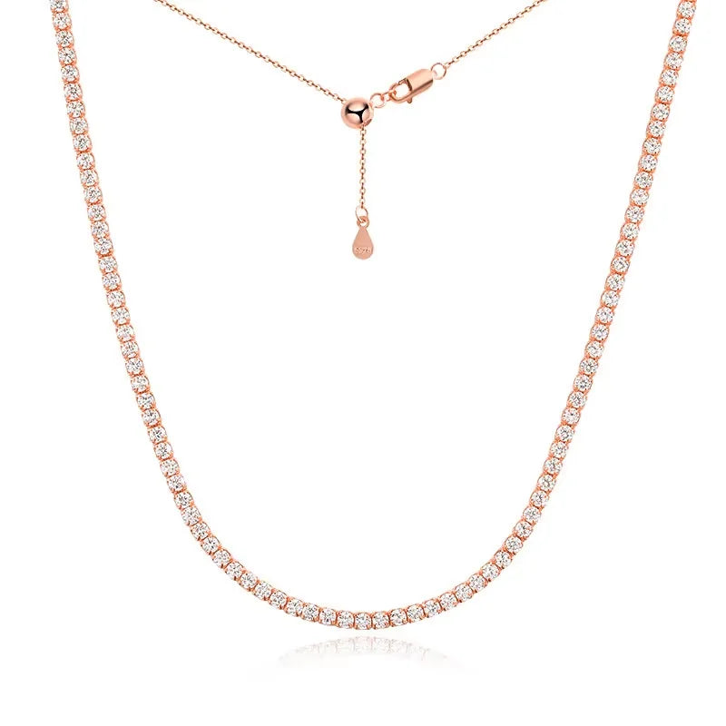 2mm Moissanite Tennis Necklaces for Women Solid s925 Silver Adjustable Choker Chain Wedding Diamond Rhinestone Necklace