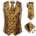 Silk Men's Vests and Tie Business Formal Dresses Slim Vest 4PC Necktie Hanky cufflinks for Suit Blue Paisley Floral Waistcoat