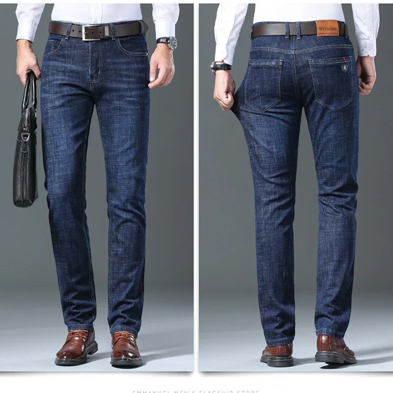 Male  All-match Brand Trousers Four Season Men's High Quality Jeans  Business Casual High Waist Denim Pants Simplicity Cool