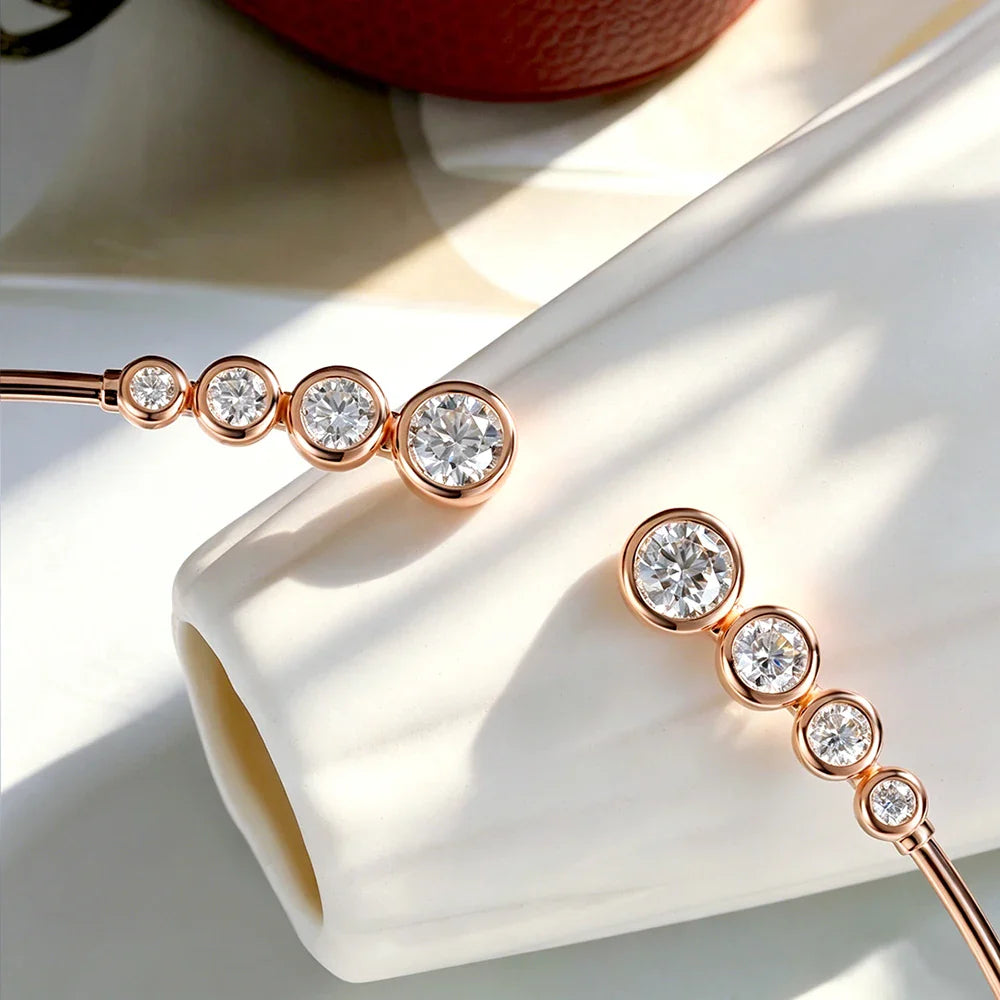 Luxury Round Bezel Bubble Moissanite Open Choker Neck Chain for Women S925 Silver 4-Stone Diamond Cuff Collar Necklace Gift