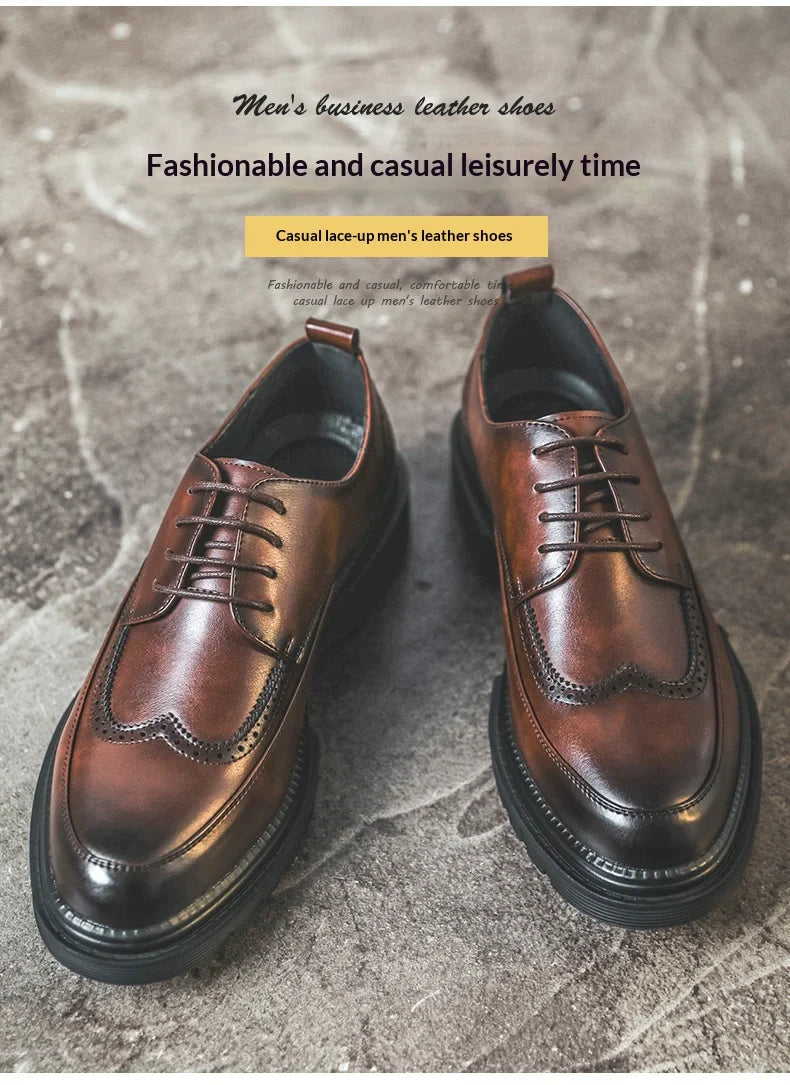 Big Size Men Height Increaseing Dress Brogue Shoes Gentleman Suit Elevator Shoes Oxford Invisible Heel 4/7/9CM Wedding Man Shoes