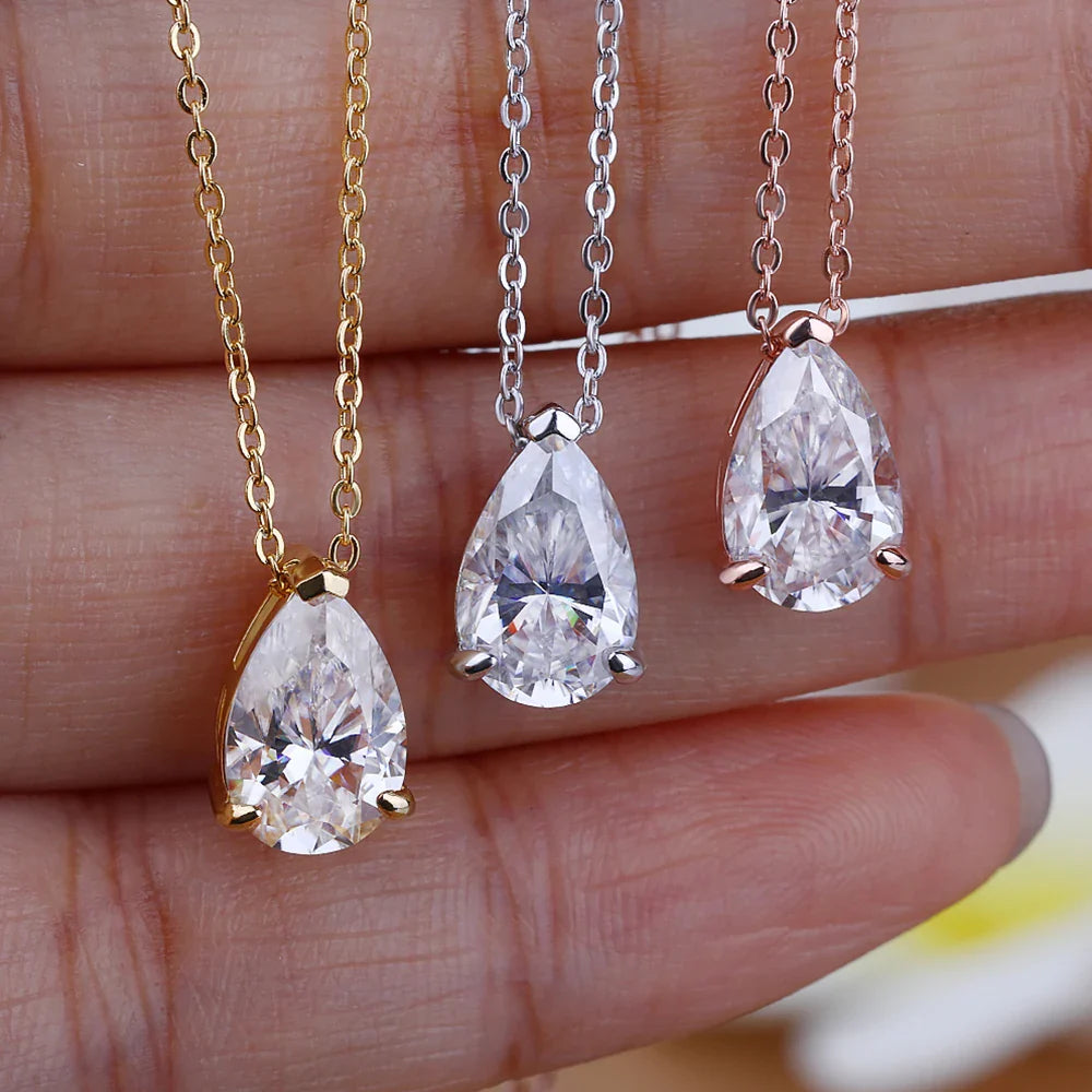 1-4Carat Pear Cut Moissanite Solitaire Pendant Necklace for Women S925 Silver 18K Gold Plated Waterdrop Neck Chain Jewelry Gift