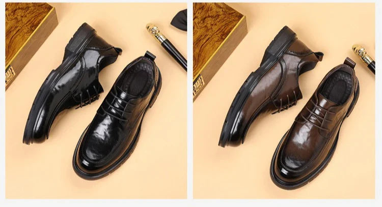 Spring Autumn Business Leather Shoes for Men Solid Color Lace Designer Big Head Dress Shoes Male Fashion Platform Casual Shoe