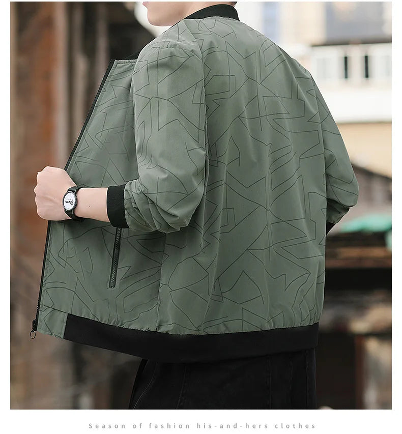 2025 Spring and Autumn New Baseball Collar Short Loose Solid Color Jacket Men's Business Casual Thin Coat Trend Size M-5XL
