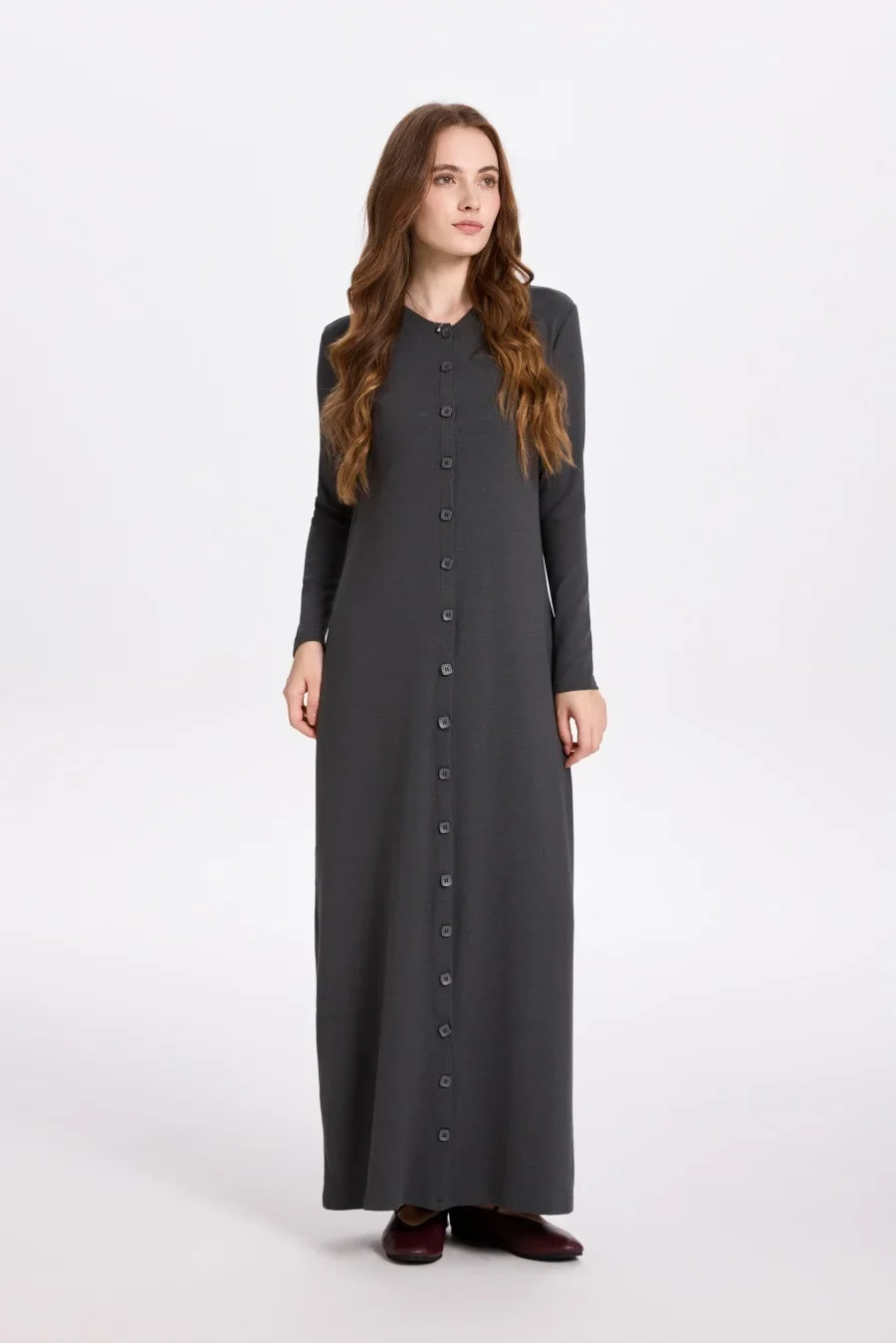 AW25 ribbing maxi dress woman fashion V neck comfortable button dress