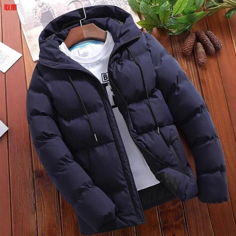 جاكيت قطني سميك للرجال خريف وشتاء كاجوال بغطاء رأس لون سادة مقاس كبير معطف قطني ترفيهي ملابس خارجية من ألياف البوليستر