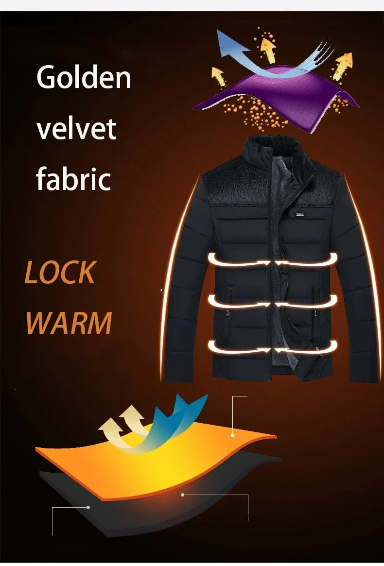 Puffer Jacket Men's Plush Thickened Parkas Stand Collar Jacket Men's Coat Winter Warm Thick Zipper Coat Padded Overcoat for Men