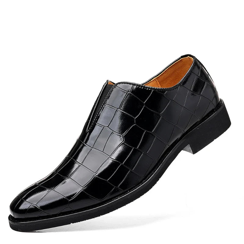 Mens Classic Temperament Brown Crocodile Embossed Leather Loafers Slip On Formal Dress Shoes For Business Office And Casual Wear