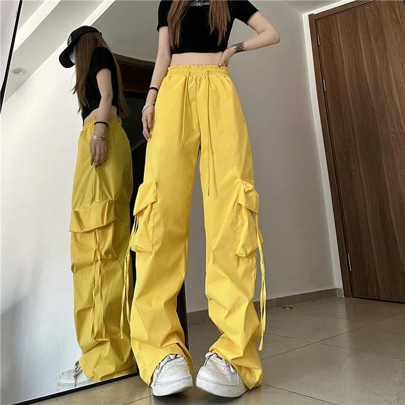 Women Black Big Pockets Streetwear