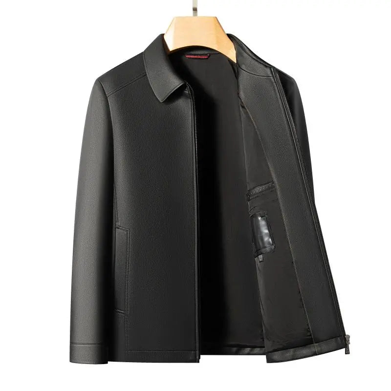 Men's Fashion Casual Large-Sized Goatskin Leather Jacket Lapel Coat High-End Spring Autumn 2025