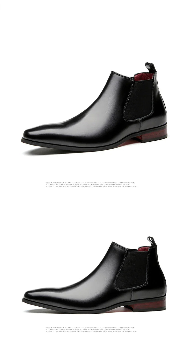 Elegant Simple Men Leather Boots Long Tip Square Toe British Chelsea Boots for Men Formal Business Luxury Shoes Spring Winter