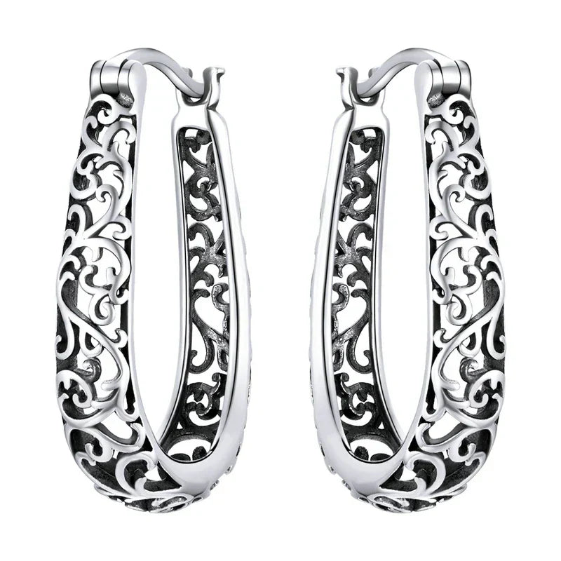 18K Gold Plated Filigree Hoop Earrings 925 Sterling Silver Vintage Vine Earrings For Women Fine Jewelry Original Design