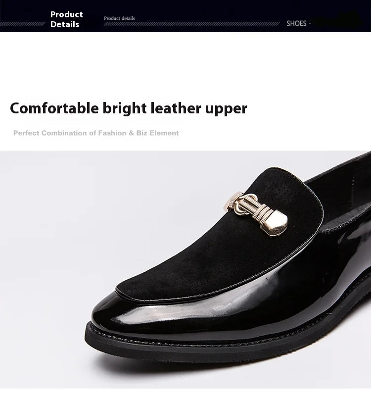 Lightweight Metal Trim Retro British Style Small Leather Shoes Pointed Leather Matching Color Slip-On Loafers for Men