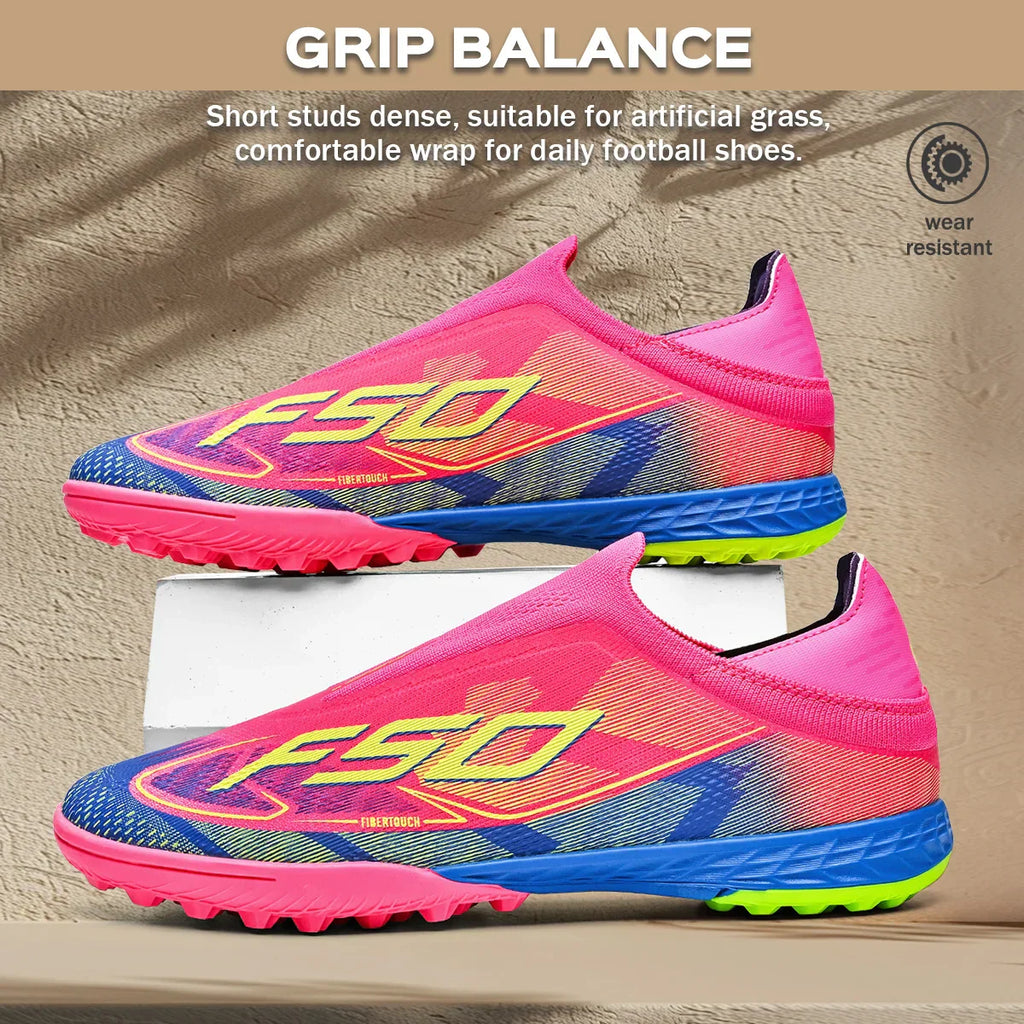 Professional Training TF Soccer Shoes for Men Women Kids PU+Fabric Breathable Wear-Resistant Rubber Sole