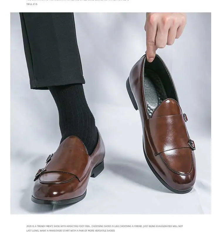 Man Leather Shoes Formal Monk Man Business Office Male Casual Dress Derby Shoes Buckle Wedding Party Luxury Botas Para Hombre