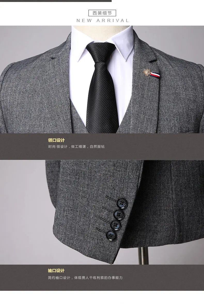 Suit  Men's Fashionable Business Banquet, Trendy Singer, Grid Host, Casual Wedding Banquet Dress, Male Star Performance Suit