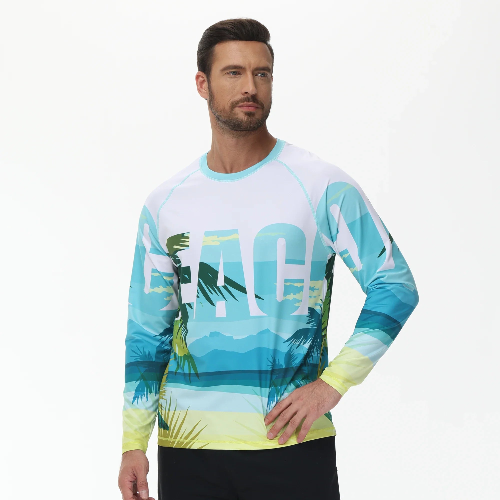 Men's Summer Fishing Shirt for Beach Vacation Swimming T-shirt, Quick-dry UPF 50+ Rash Guard Breathable Top for Board Sports