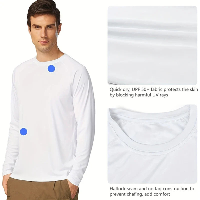 Summer Sun Protection Men's Shirts Uv Spf Upf 50+ Tops Quick Dry Long Sleeve Stretchy Men Shirt Outdoor Running Fishing