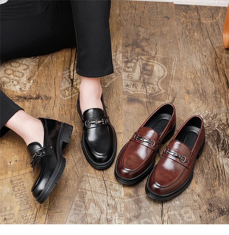 2026 Spring New British Fashion Men's Casual Leather Shoes Korean Style Slip-On Loafers Formal Men's Leather Shoes