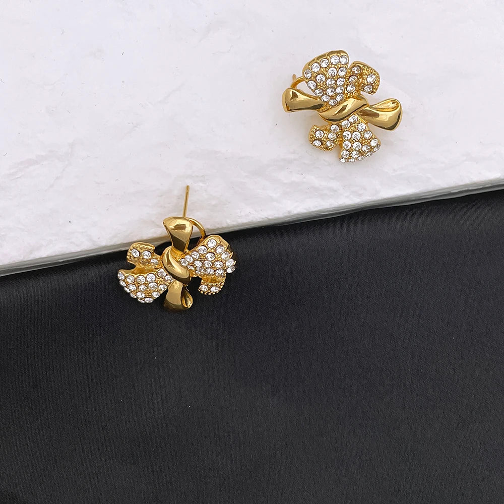 Italy 18k Gold Plated Women Jewelry Set Classic Design Bowknot Necklace Earring Bracelet And Ring 4PCS Set Jewelry Wedding Party