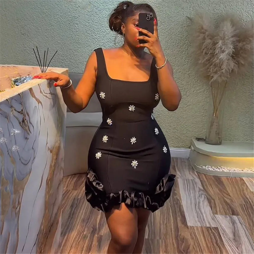 Women Sexy Ruffles Summer Clothing 2025 New Sleeveless Bandage Dress Club Party Mini Dresses