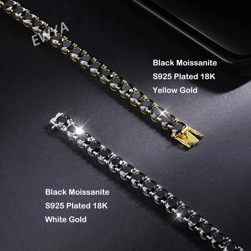 GRA Certified 3mm 0.1CT Gradient Color Black Grey White Moissanite Tennis Bracelet for Men Woman 925 Silver Link Bracelets