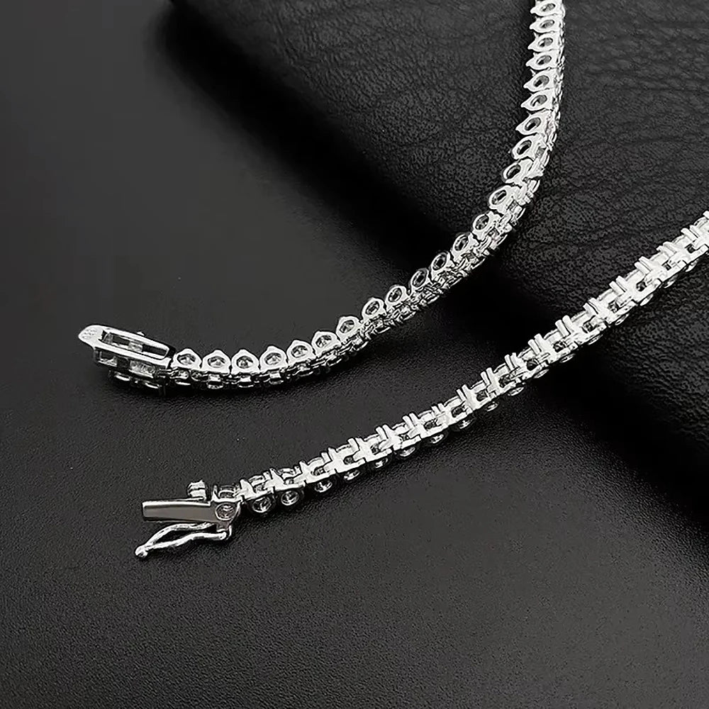 3/4/5mm  Moissanite Tennis Necklaces for Women Men 925 Sterling Silver 3-Prong Setting Diamond Riviera Necklace With Certificate