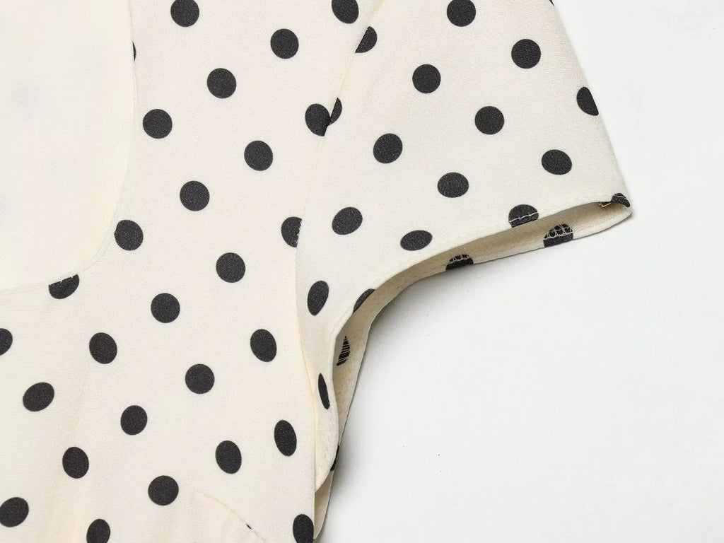 Summer Polka Dot Mini Dresses For Women Casual Short Sleeve Lace Up Collar Dress Sexy Lady Club Party Woman Evening Dress