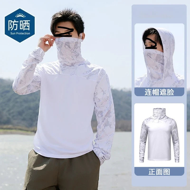 Summer Ultra-thin Tshirts Sun Protection Lightweight Mesh Patchwork Camouflage Ice Silk Sports Elasticity Surface Fishing Tees