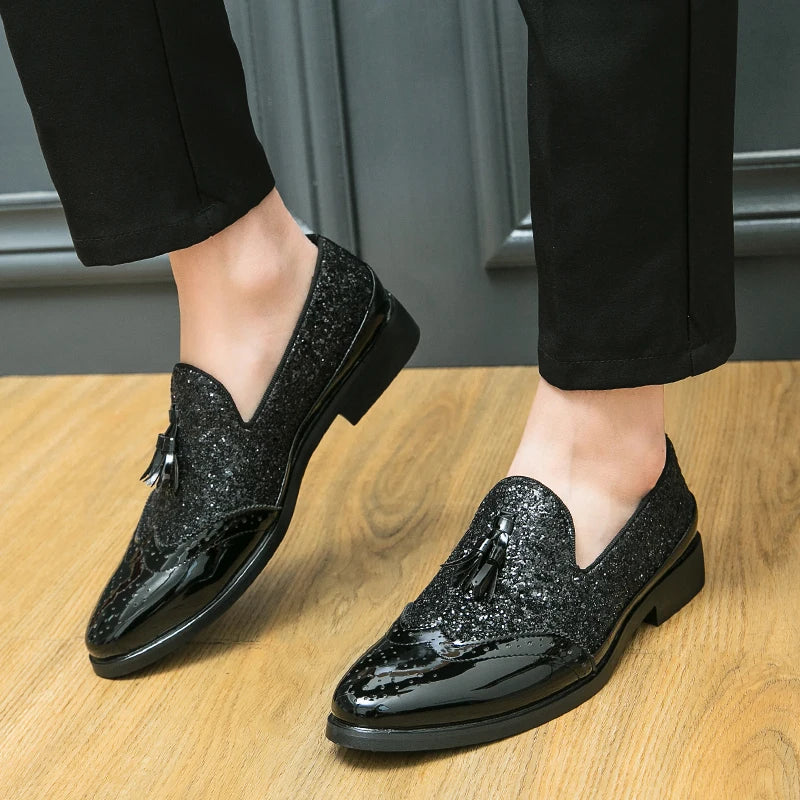 Business Dress Shoes Men's Oxfords Genuine Leather Pointy Toe Lace Up High Quality Office Wedding Formal Shoes For Men Gold