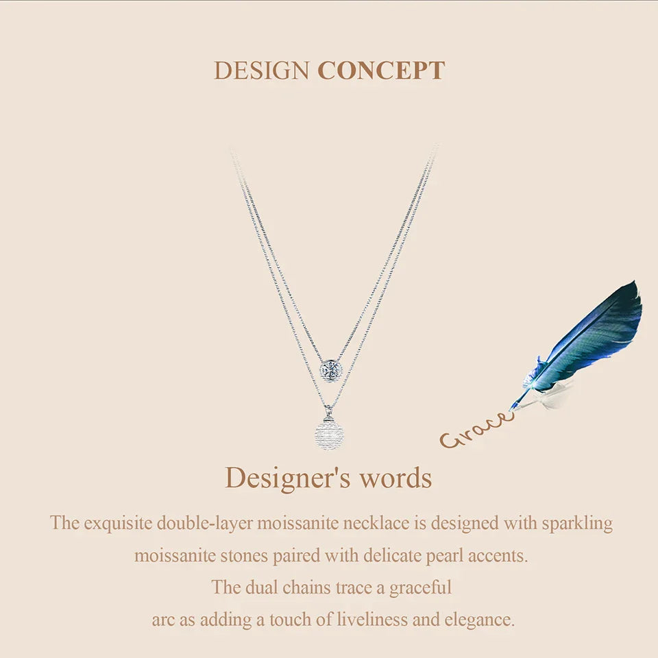 Moissanite Pearl Necklaces for Women, Dainty 925 Sterling Silver Choker Double Layer Necklace Elegant Jewelry Necklaces