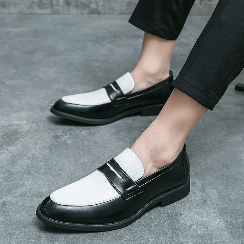 Fashion Color Mixed Mens Party Loafers Black White Business Leather Shoes Luxury Goods Summer New Coffee White Slip-On Shoes