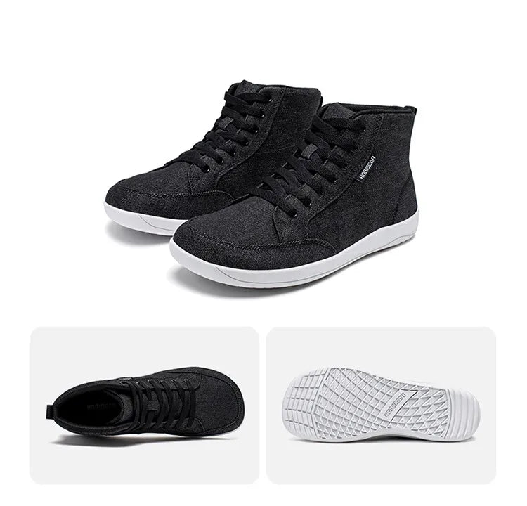 Mid-Top Barefoot Shoes Unisex Wide Toe Box Canvas Sneakes Zero Drop Lace Up Outdoor Walking Shoes