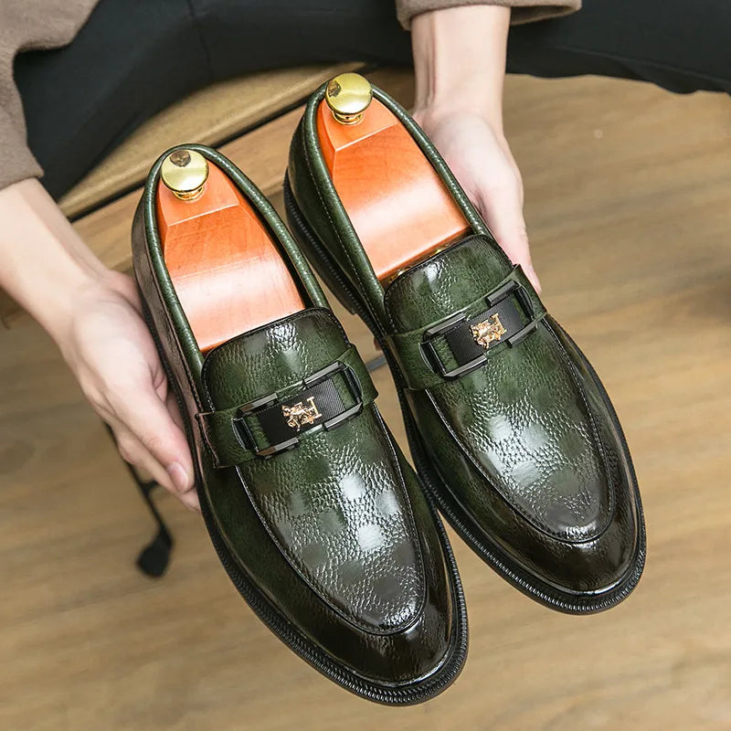 Original Design Dress Shoes For Men Business Casual Leather Formal Shoes Man Fashion Green Comfortable Slip-on Men's Social Shoe