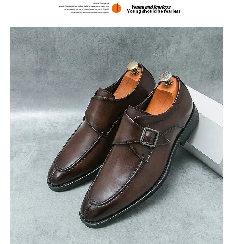 Men's business casual leather shoes cowhide retro round head British leather shoes men's leather big head men's shoes tide