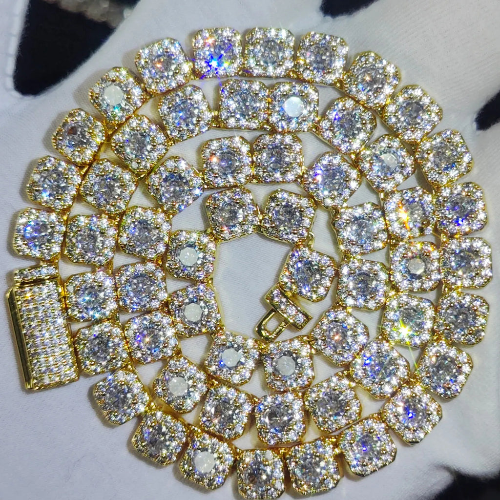 Clustered Diamond Tennis Chain Miami Tennis Link Bracelet for Women 7MM Iced Out CZ Cuban Necklace Hip Hop Jewelry Gifts