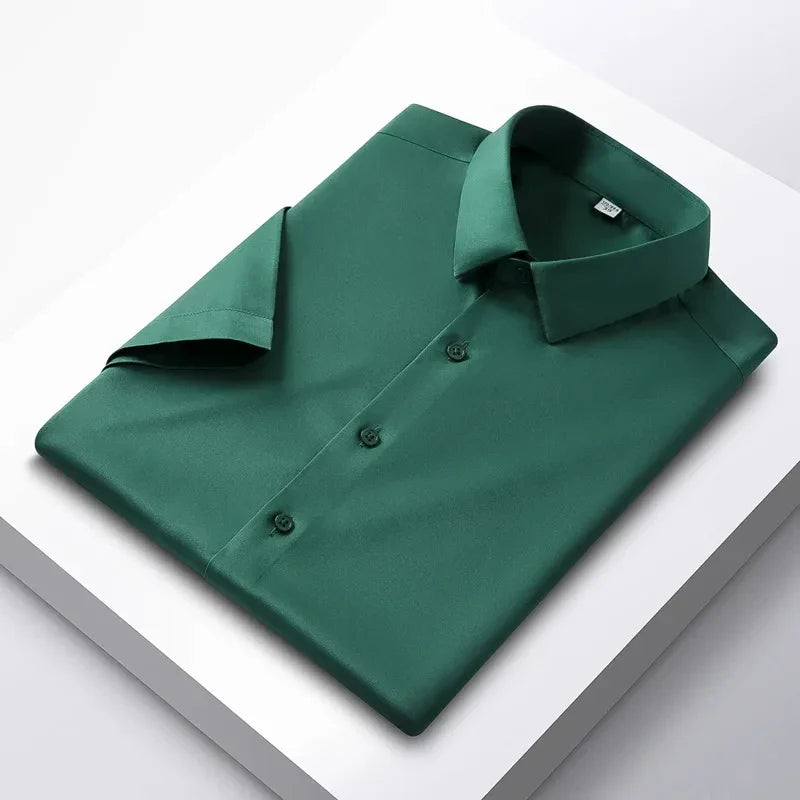 New Spring Summer Men's Shirt Non-Ironing Anti-Wrinkle Business Casual Solid Color Smooth Business Short Sleeves Work Shirt 5XL